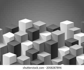Abstract texture from 3d cubes, background from geometric gray shapes, vector illustration 10eps