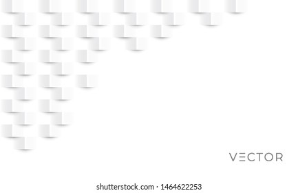 Abstract texture background, white geometric pattern, modern vector design. Geometric gray square paper 3d texture graphic background