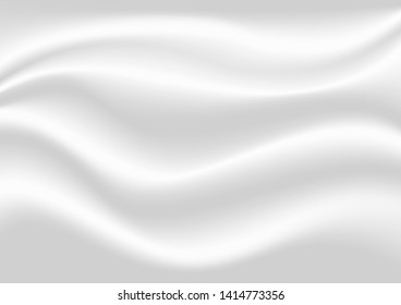 Abstract texture Background. White and Grey Satin Silk. Cloth Fabric Textile with Wavy Folds. Vector illustration.