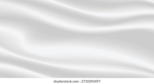 Abstrakter Texturhintergrund. Weiße und graue Satin Seide. Stoffgewebe Textil mit welligen Falten. Vektorgrafik.
