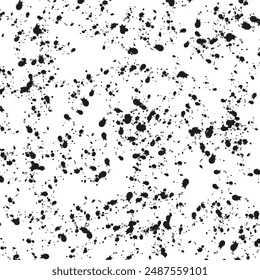 Abstract texture of black mascara splatters on a white background.