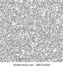 Abstract texture of black tangled geometric lines on white background. Messy curves intersecting at chaotic order. Not seamless pattern. One color overlay backdrop. EPS8 stock vector illustration.