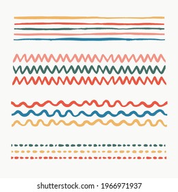 Abstract texture brushes set. Various doodle brushes in vintage style with grunge texture. Hand-drawn abstract infographic Vector collection. Add them in brush panel as art or pattern brush.