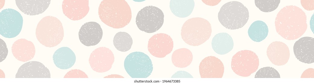 Abstract texture circle border. Cute vector seamless repeat banner of hand drawn textured spots. Design resource.