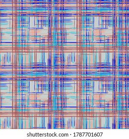 Abstrakte Textur mit Kreuzstreifen. Ethnische Print-Imitation von Gras Mat. Modernes Muster mit farbenfrohen Linien. Nahtlose Streifen. Nahtloses Tartan-Muster.