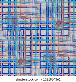Textura abstracta con franjas cruzadas. Rayas sin foco. Patrón moderno con líneas coloridas. Patrón Tartán sin Maravilla. Imitación de impresión étnica de hierba de hierba.