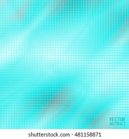 Abstract Texture Curved Pattern with Colorful Square Segments. Azure Lines and Turquoise Waves. Vector Illustration