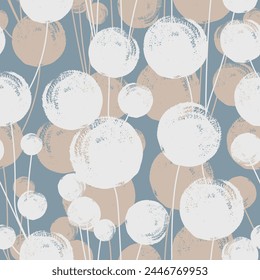 Abstract texture dandelions flowers seamless pattern on a dark background. Vector. Modern summer elegant floral design for home textiles, interiors, linens, cotton fabric, wrapping paper