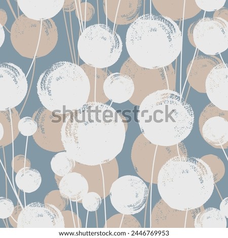 Abstract texture dandelions flowers seamless pattern on a dark background. Vector. Modern summer elegant floral design for home textiles, interiors, linens, cotton fabric, wrapping paper