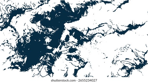 Design de textura abstrata com formas irregulares azul escuro e fundos brancos contrastantes para criar um efeito fluido e marmoreado com linhas e padrões orgânicos distintos