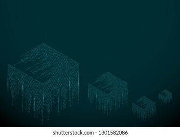 Abstract texture with the encoding symbols of the numbers 1 and 0, placed on the sides of the cube. Digital technology. Modern design element vector. - Vector graphics