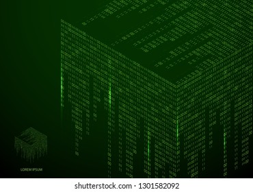 Abstract texture with the encoding symbols of the numbers 1 and 0, placed on the sides of the cube. Digital technology. Modern design element vector. - Vector graphics