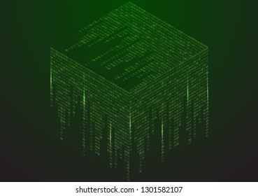 Abstract texture with the encoding symbols of the numbers 1 and 0, placed on the sides of the cube. Digital technology. Modern design element vector. - Vector graphics