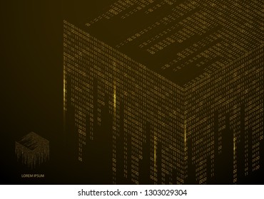 Abstract texture with the encoding symbols of the numbers 1 and 0, placed on the sides of the cube. Digital technology. Modern design element vector. - Vector graphics