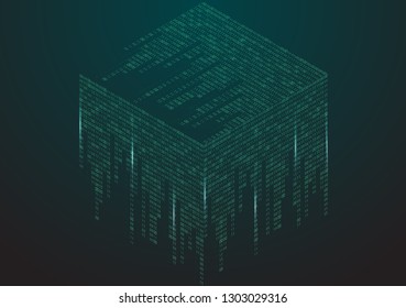 Abstract texture with the encoding symbols of the numbers 1 and 0, placed on the sides of the cube. Digital technology. Modern design element vector. - Vector graphics
