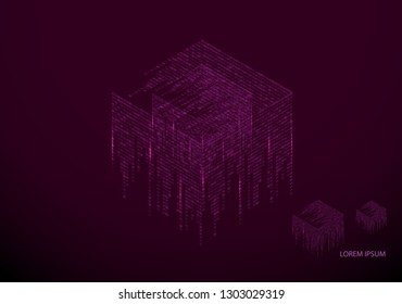 Abstract texture with the encoding symbols of the numbers 1 and 0, placed on the sides of the cube. Digital technology. Modern design element vector. - Vector graphics