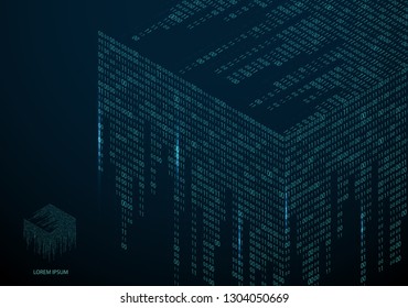 Abstract texture with the encoding symbols of the numbers 1 and 0, placed on the sides of the cube. Digital technology. Modern design element vector. - Vector graphics