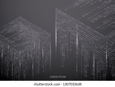 Abstract texture with the encoding symbols of the numbers 1 and 0, placed on the sides of the cube. Digital technology. Modern design element vector. - Vector graphics