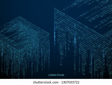 Abstract texture with the encoding symbols of the numbers 1 and 0, placed on the sides of the cube. Digital technology. Modern design element vector. - Vector graphics