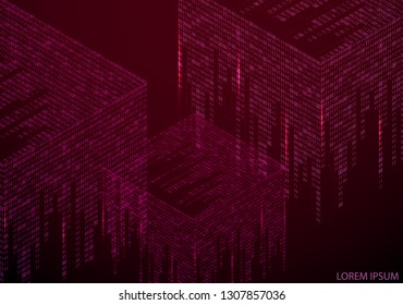 Abstract texture with the encoding symbols of the numbers 1 and 0, placed on the sides of the cube. Digital technology. Modern design element vector. - Vector graphics