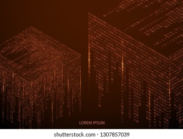 Abstract texture with the encoding symbols of the numbers 1 and 0, placed on the sides of the cube. Digital technology. Modern design element vector. - Vector graphics
