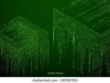 Abstract texture with the encoding symbols of the numbers 1 and 0, placed on the sides of the cube. Digital technology. Modern design element vector. - Vector graphics