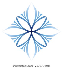 Abstract texture fantasy snowflake. Blue diagonal square design element. Monochrome gradient blue vector illustration. Winter holiday greeting card