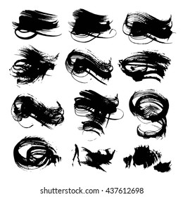 Abstract texture figured strokes black paint set isolated on a white background