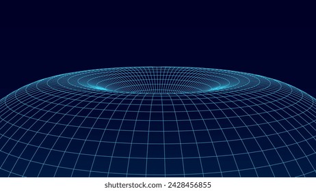 Abstract texture of frame wormhole. 3D futuristic grid portal hole or donut background. For website and banner design. Big data visualization. Vector illustration.