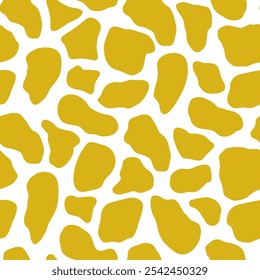 Abstract texture with giraffe spots. Seamless pattern creative background with decorative animal skin design. Yellow orange wavy shapes on a white background. Vector