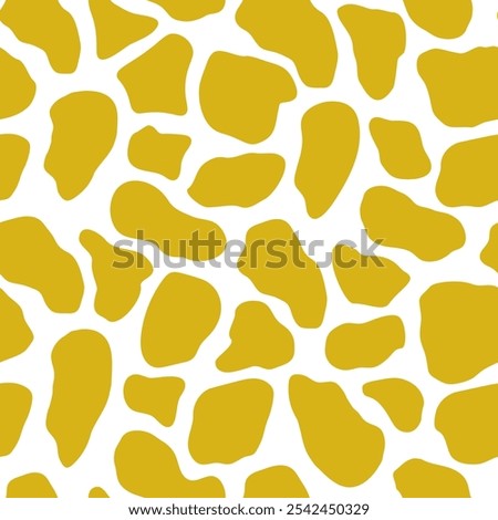 Abstract texture with giraffe spots. Seamless pattern creative background with decorative animal skin design. Yellow orange wavy shapes on a white background. Vector