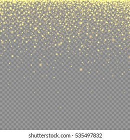 abstract texture with gold neon glitter particles effect on transparent background for luxury greeting rich card, poster, banner, sparkle sequin tinsel yellow bling, vector illustration eps10