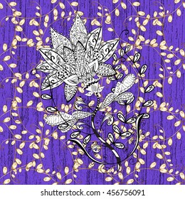 Abstract texture with golden and white elements on lilac background. Vector illustration.