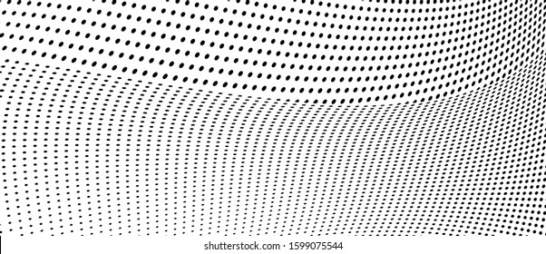 Abstract texture of halftone. Monochrome background of black dots on white background. Pattern to print from waves of dots