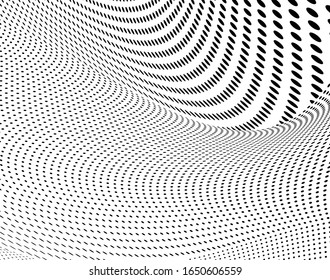 Abstract texture of halftone. Monochrome background of black dots on white background. Pattern to print from waves of dots
