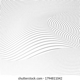 Textura abstracta de medio tono. Fondo monocromo de puntos negros sobre fondo blanco. Patrón a imprimir desde ondas de puntos