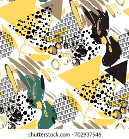 Abstract texture with hand drawn and geometric elements. Vector seamless pattern. Memphis style.