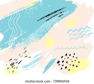 Abstract texture with hand marks. Vector pastel background with shapes of blue, pink and yellow paint. Backdrop for cards, invitations and brochures.