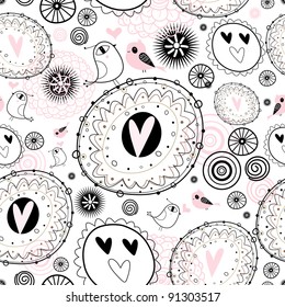 abstract texture with hearts and birds