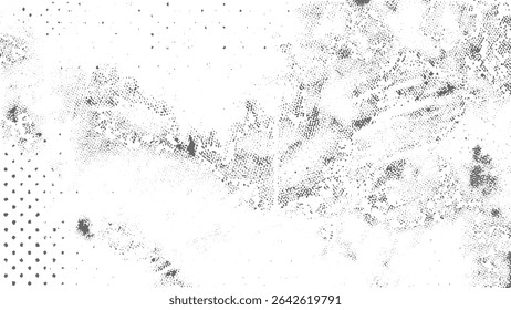 textura abstrata com alta concentração de manchas cinza escuro distribuídas irregularmente através de um fundo branco Um padrão de pontos de meio-tom