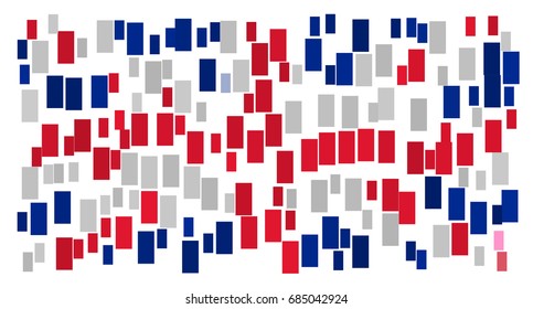 Abstract texture inspired by the flag of the United Kingdom made of small red, white and blue rectangles