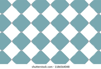 Abstract texture of light blue and white squares of rhombuses, ceramic luminous tiles. The background. Vector illustration.
