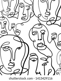 Abstract texture with line continuous face, simple hand drawn trendy vector, contemporary composition, one line art. Modern design for poster, card, social media content, flyer, print for clothes. 