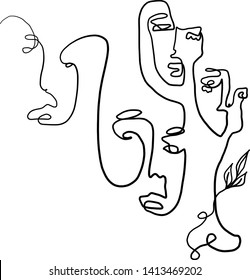 Abstract texture with line continuous face, simple hand drawn trendy vector, contemporary composition, one line art. Modern design for poster, card, social media content, flyer, print for clothes. 