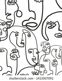 Abstract texture with line continuous face, simple hand drawn trendy vector, contemporary composition, one line art. Modern design for poster, card, social media content, flyer, print for clothes. 