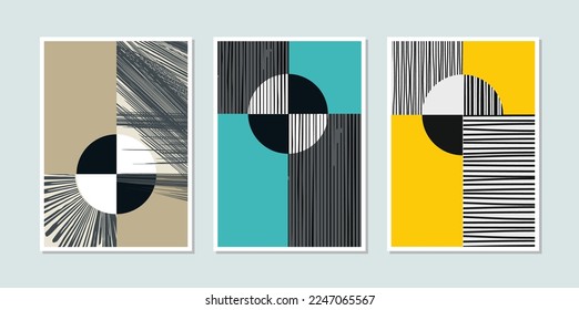 Abstrakte Textur und Linie in verschiedenen Farben, kreisgeometrische Formen mit Grunge-Linien, Ein minimalistisch angesagtes, abstraktes zeitgenössisches Kunstwerk für Poster, Buchcover, Pamphlet, Flyer