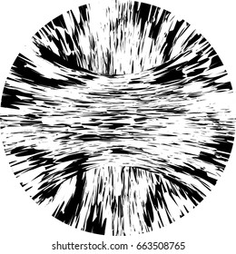 Abstract texture. Monochromatic background in circle. Chaotic grunge round pattern. Vector illustration.