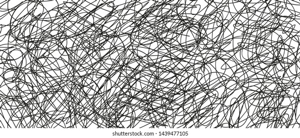 Abstract сhaotic texture. Monochrome wallpaper. Hand drawn dinamic scrawls. Black and white illustration