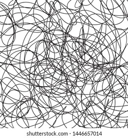 Abstract сhaotic texture. Monochrome wallpaper. Hand drawn dinamic scrawls. Black and white illustration