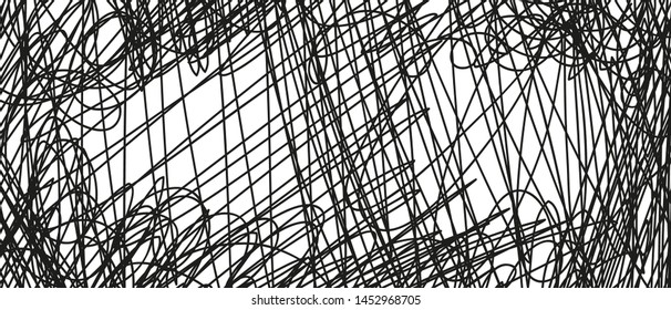 Abstract сhaotic texture. Monochrome wallpaper. Hand drawn dinamic scrawls. Black and white illustration